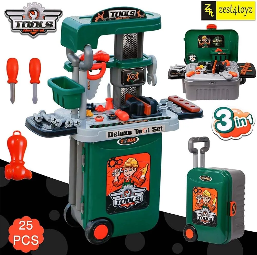 3-In-1 Portable Children'S Toy Tool Bench Travel Suitcase