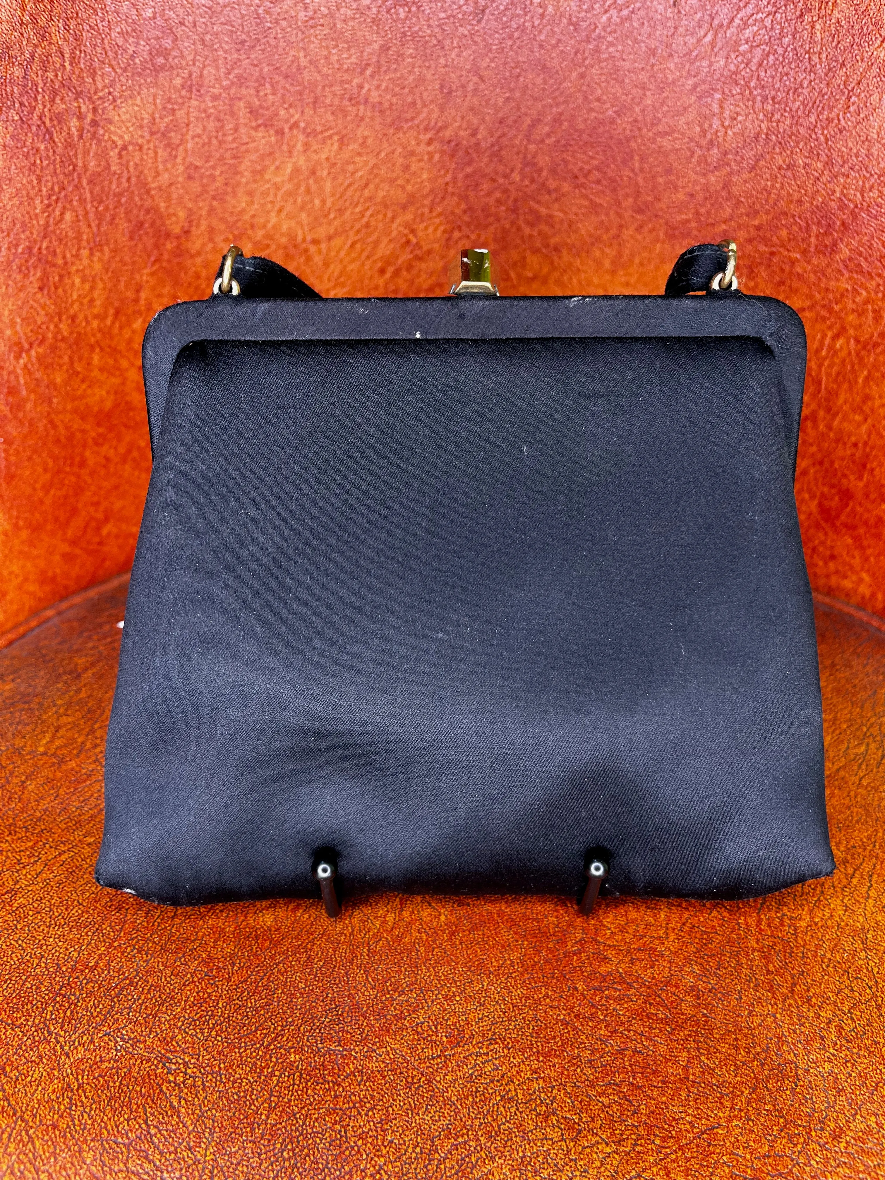 50's MM Black Trapezoid Top Handle Evening Bag