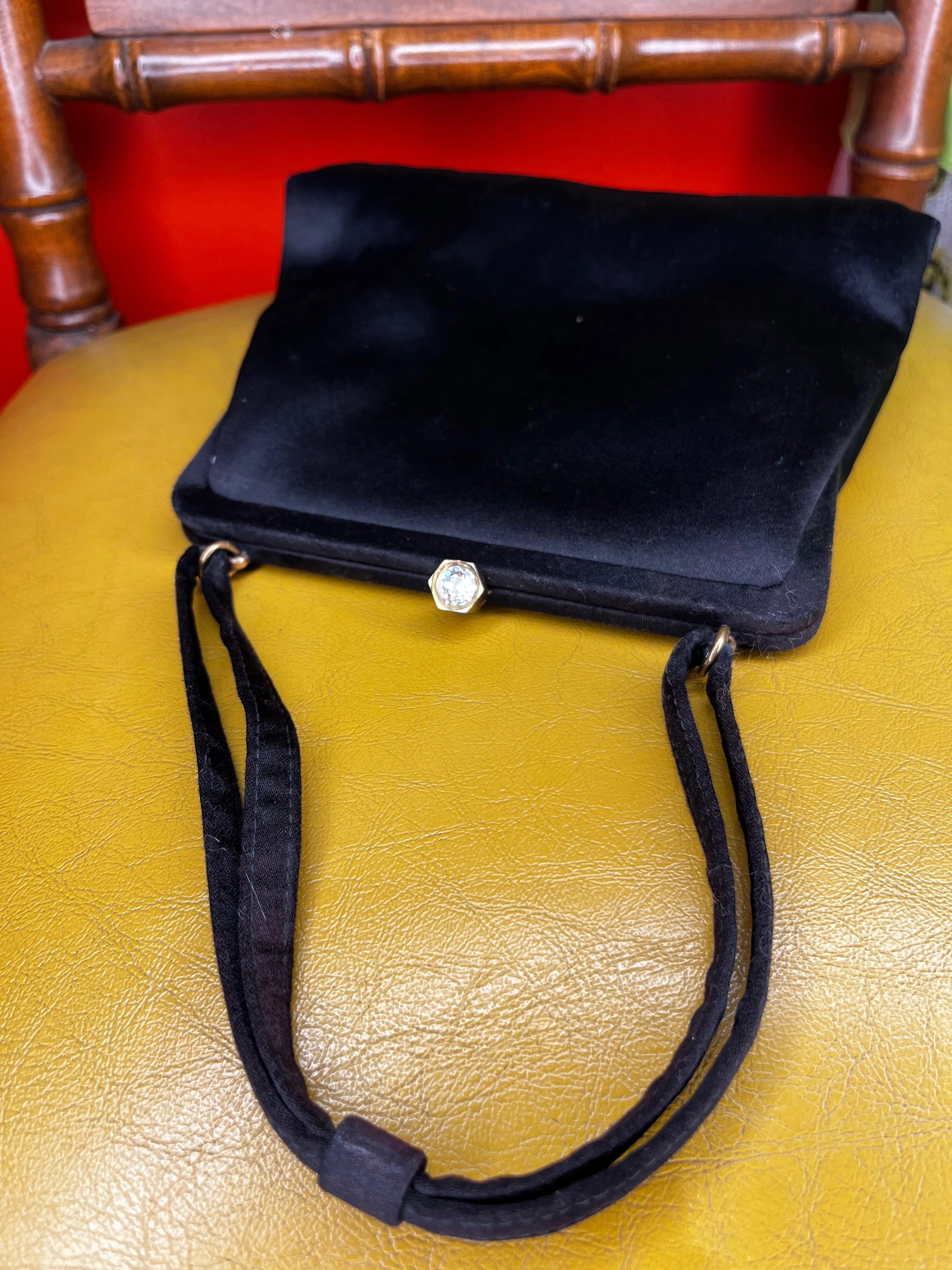 50's MM Black Trapezoid Top Handle Evening Bag