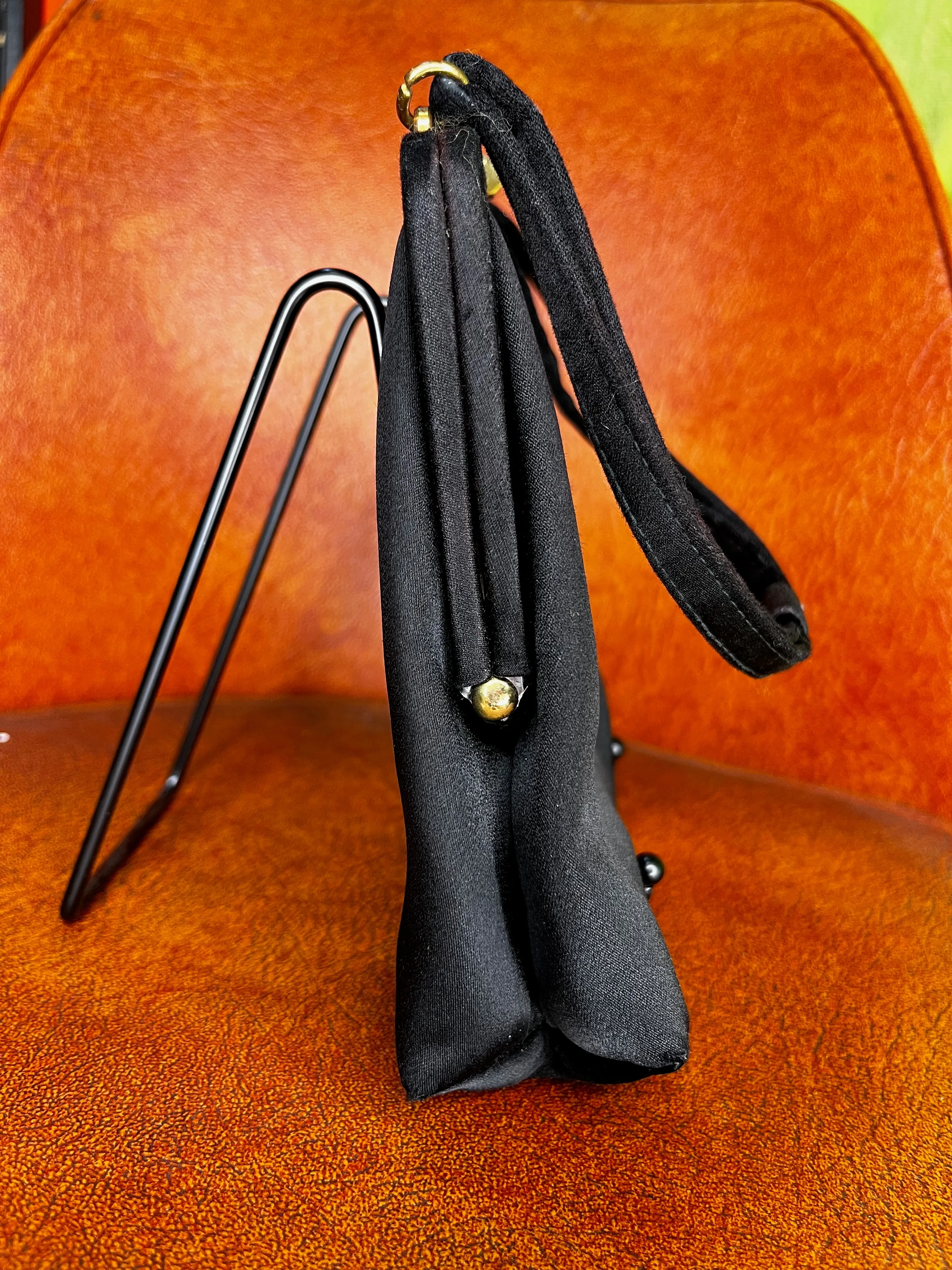 50's MM Black Trapezoid Top Handle Evening Bag