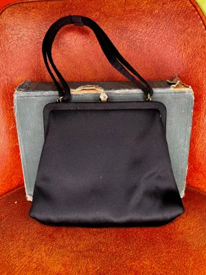 50's MM Black Trapezoid Top Handle Evening Bag
