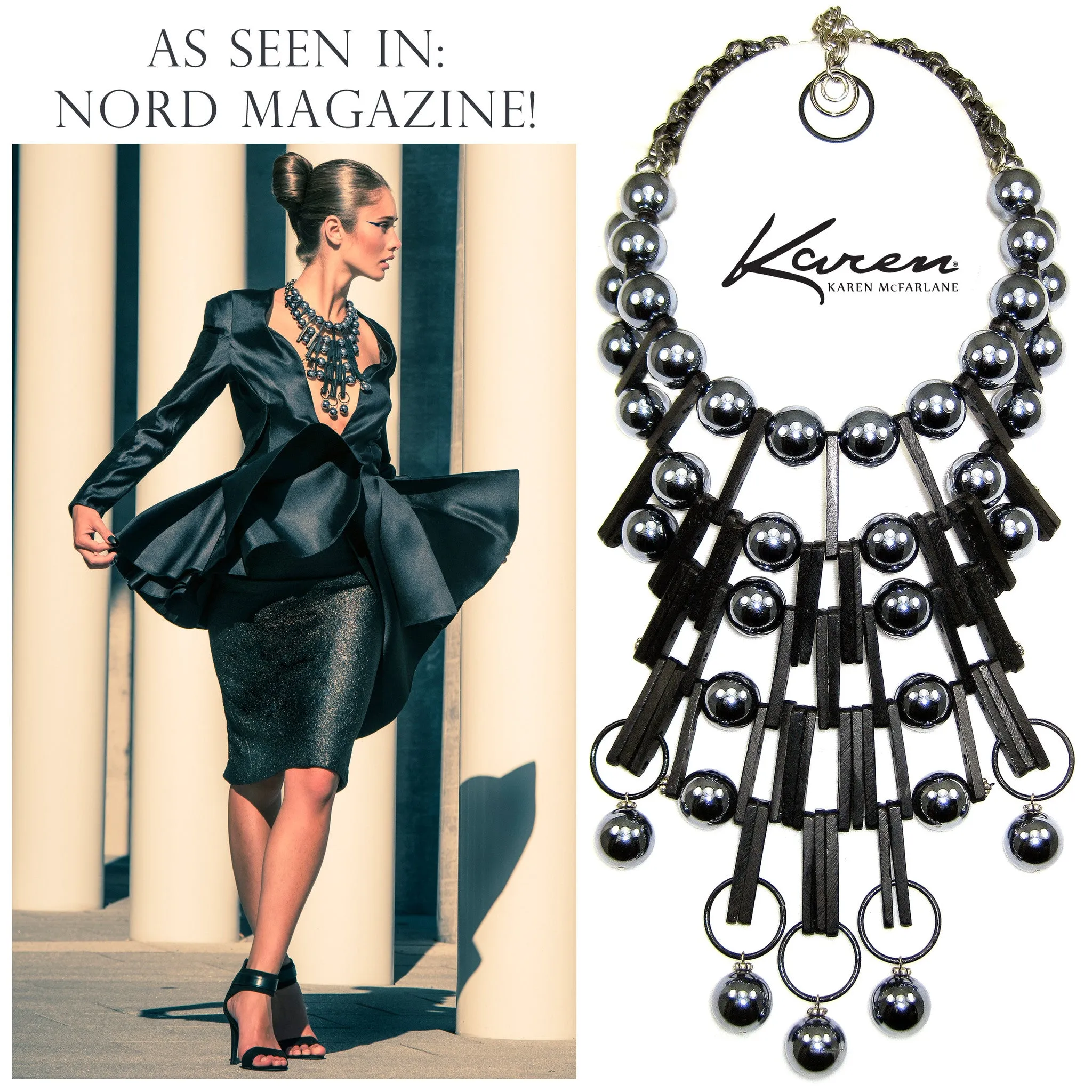 #992n Gunmetal & Black Architecture-Inspired Statement Bib Necklace