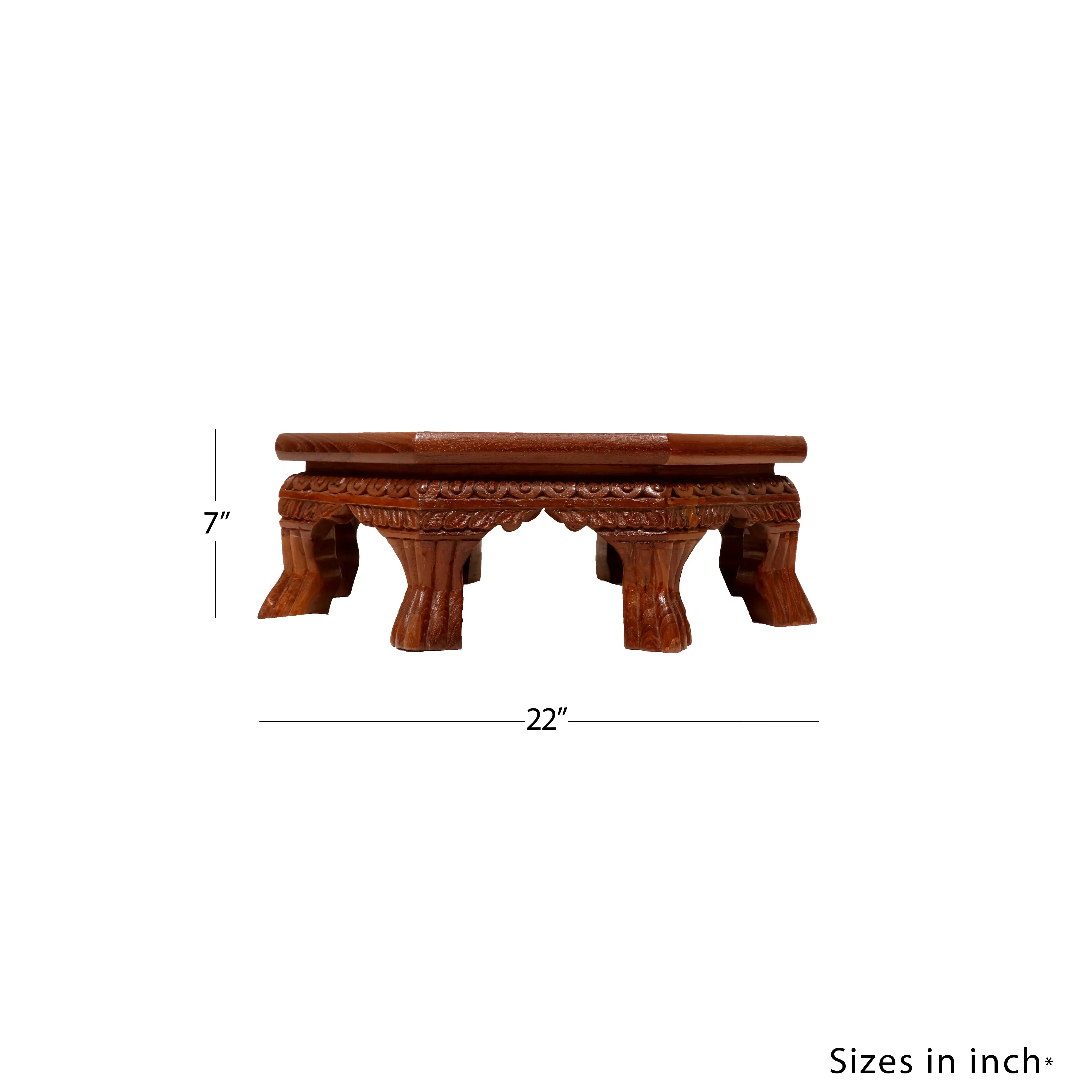 Asth Traditional Teak Wood Octagonal Bajot /Choki Sitting Dinning