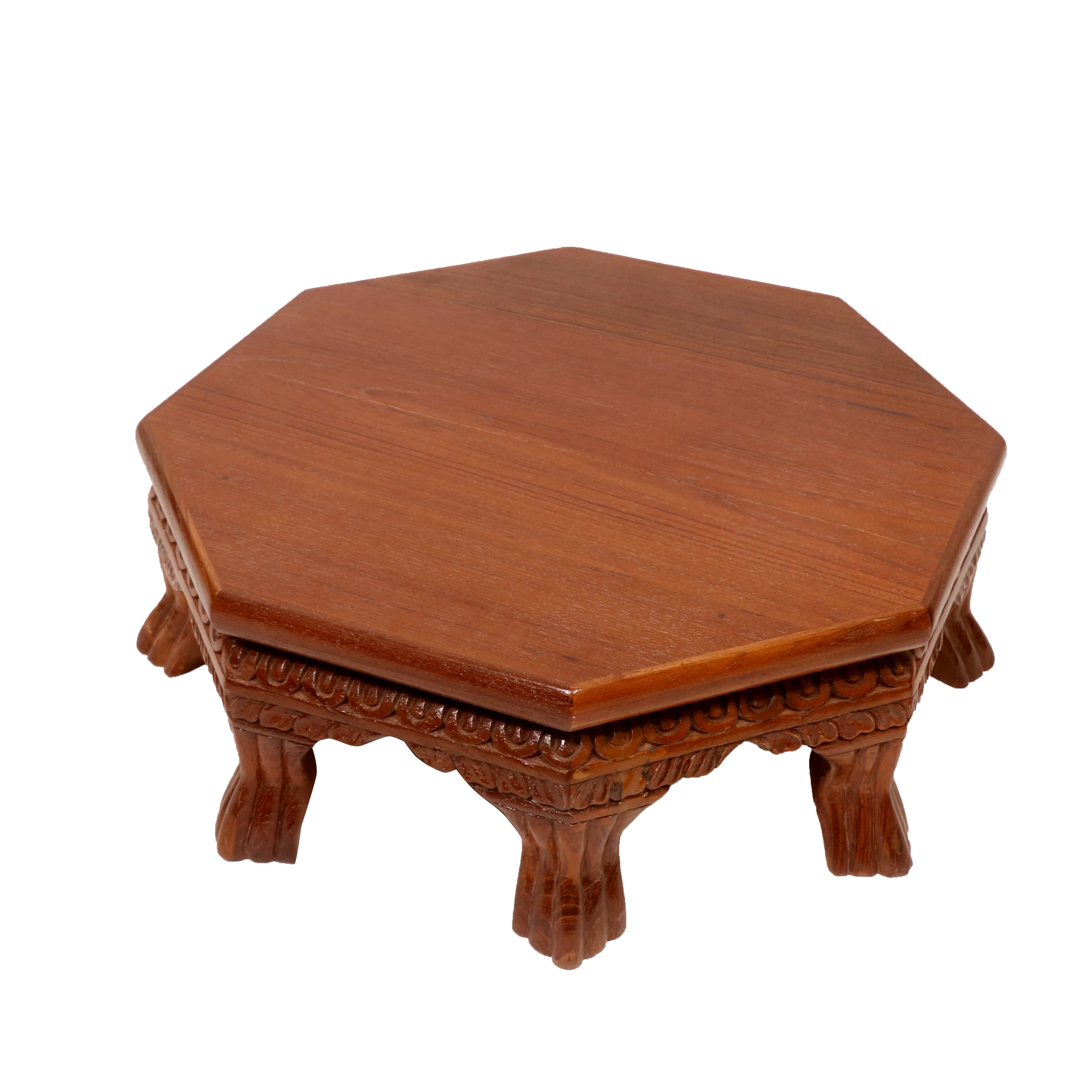 Asth Traditional Teak Wood Octagonal Bajot /Choki Sitting Dinning
