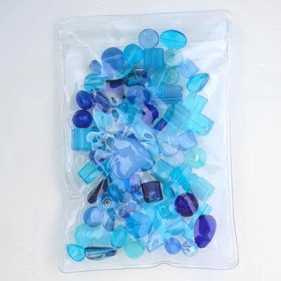 Blue and Aqua Pressed Glass Bead Mix