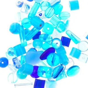 Blue and Aqua Pressed Glass Bead Mix