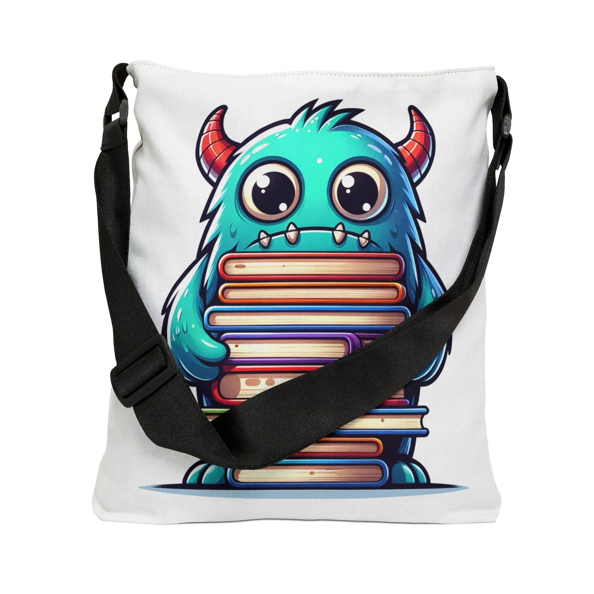 Blue Monster Adjustable Tote Bag, Book Bag, Cute Monster Design, Kids Tote Bag, School Tote Bag, Book Lover Gift