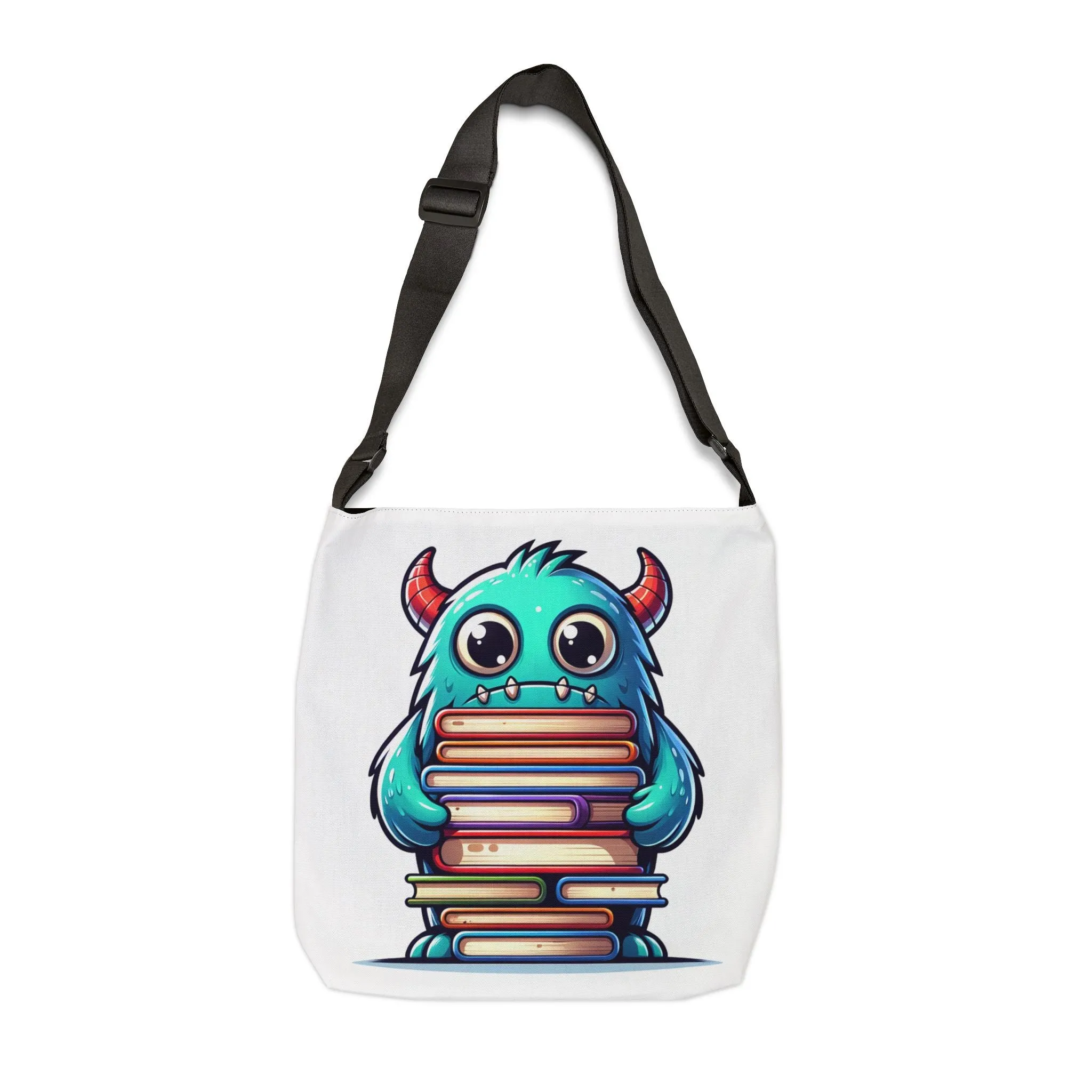 Blue Monster Adjustable Tote Bag, Book Bag, Cute Monster Design, Kids Tote Bag, School Tote Bag, Book Lover Gift