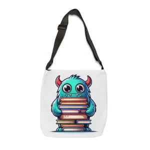 Blue Monster Adjustable Tote Bag, Book Bag, Cute Monster Design, Kids Tote Bag, School Tote Bag, Book Lover Gift