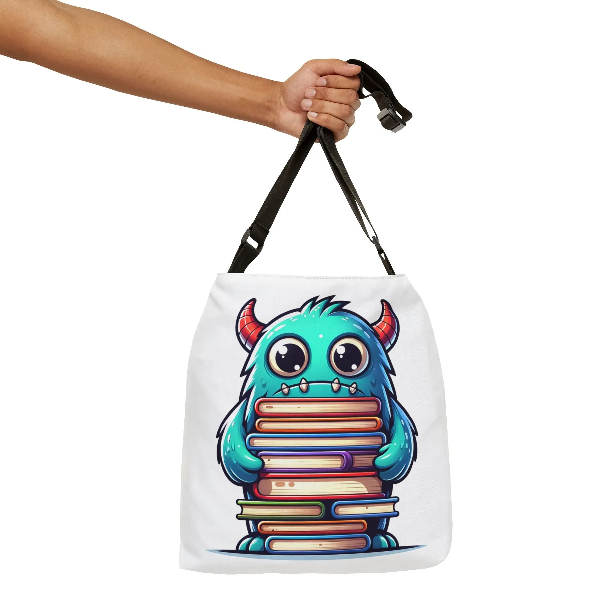 Blue Monster Adjustable Tote Bag, Book Bag, Cute Monster Design, Kids Tote Bag, School Tote Bag, Book Lover Gift
