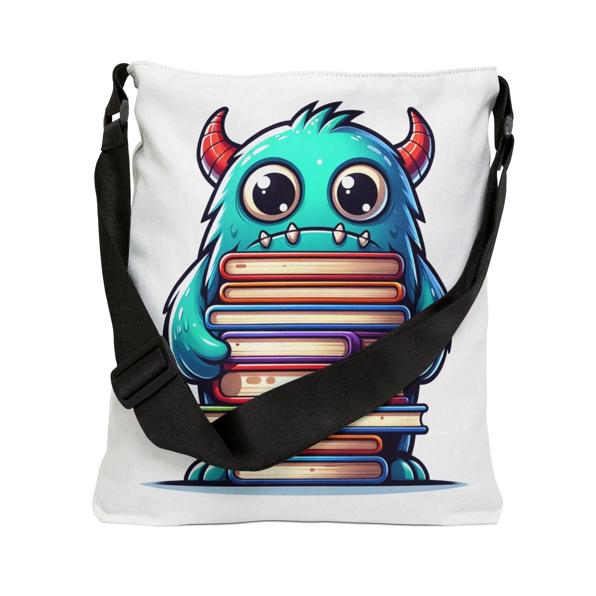 Blue Monster Adjustable Tote Bag, Book Bag, Cute Monster Design, Kids Tote Bag, School Tote Bag, Book Lover Gift
