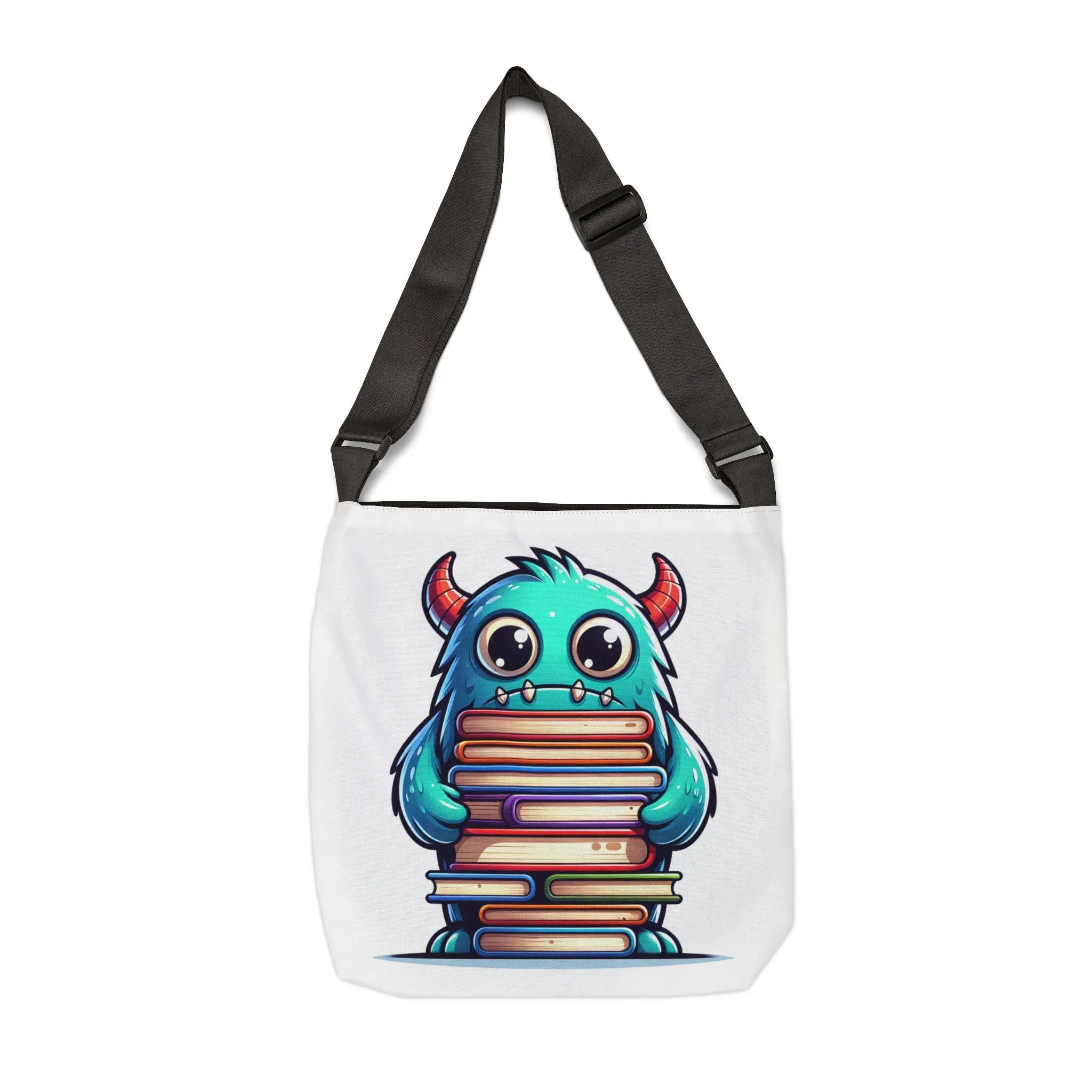 Blue Monster Adjustable Tote Bag, Book Bag, Cute Monster Design, Kids Tote Bag, School Tote Bag, Book Lover Gift