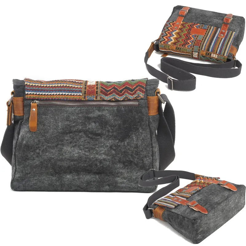 Bohemian Canvas Messenger Bag Crossbody Bag Patchwork Sling Bag