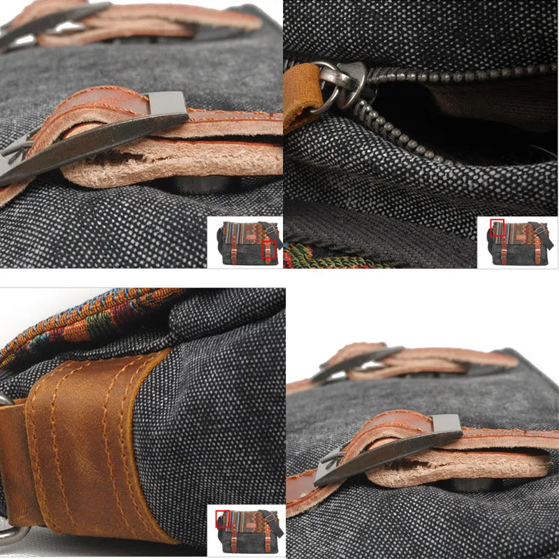 Bohemian Canvas Messenger Bag Crossbody Bag Patchwork Sling Bag