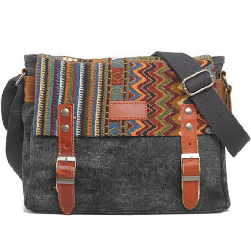 Bohemian Canvas Messenger Bag Crossbody Bag Patchwork Sling Bag