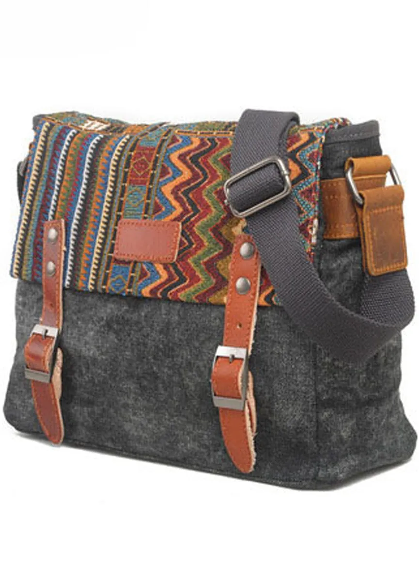 Bohemian Canvas Messenger Bag Crossbody Bag Patchwork Sling Bag