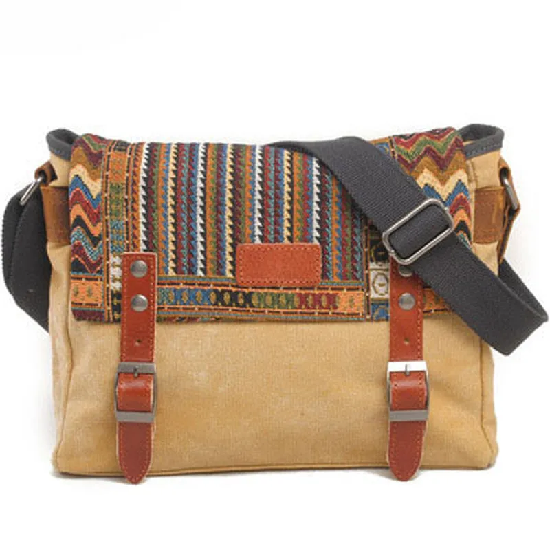 Bohemian Canvas Messenger Bag Crossbody Bag Patchwork Sling Bag