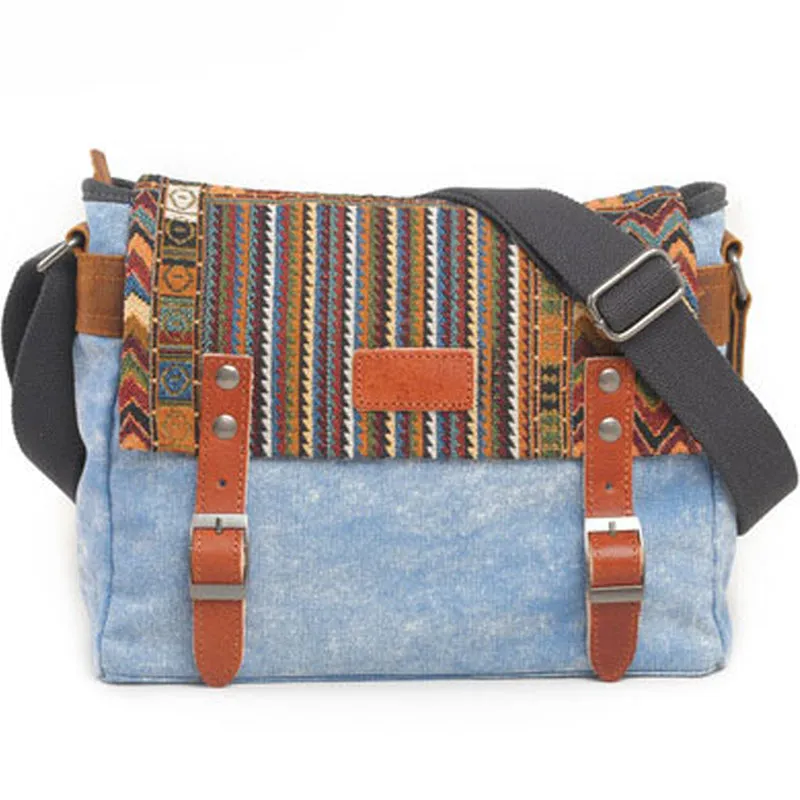 Bohemian Canvas Messenger Bag Crossbody Bag Patchwork Sling Bag