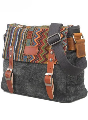 Bohemian Canvas Messenger Bag Crossbody Bag Patchwork Sling Bag