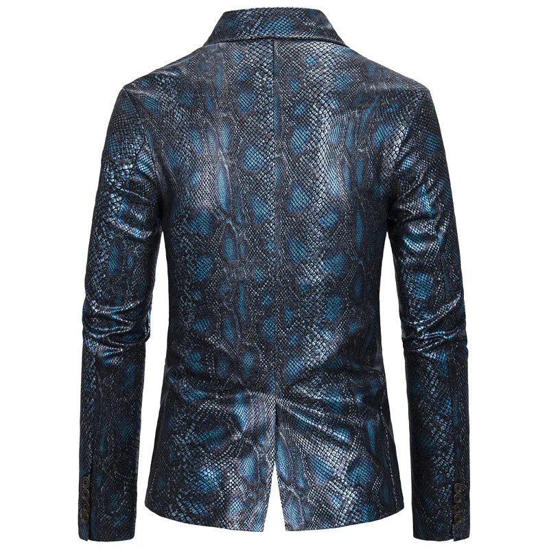 Bohemian Chic Wedding Guest Men Attire One-Button Suit Bronzing Python Print Suit Dress Costume