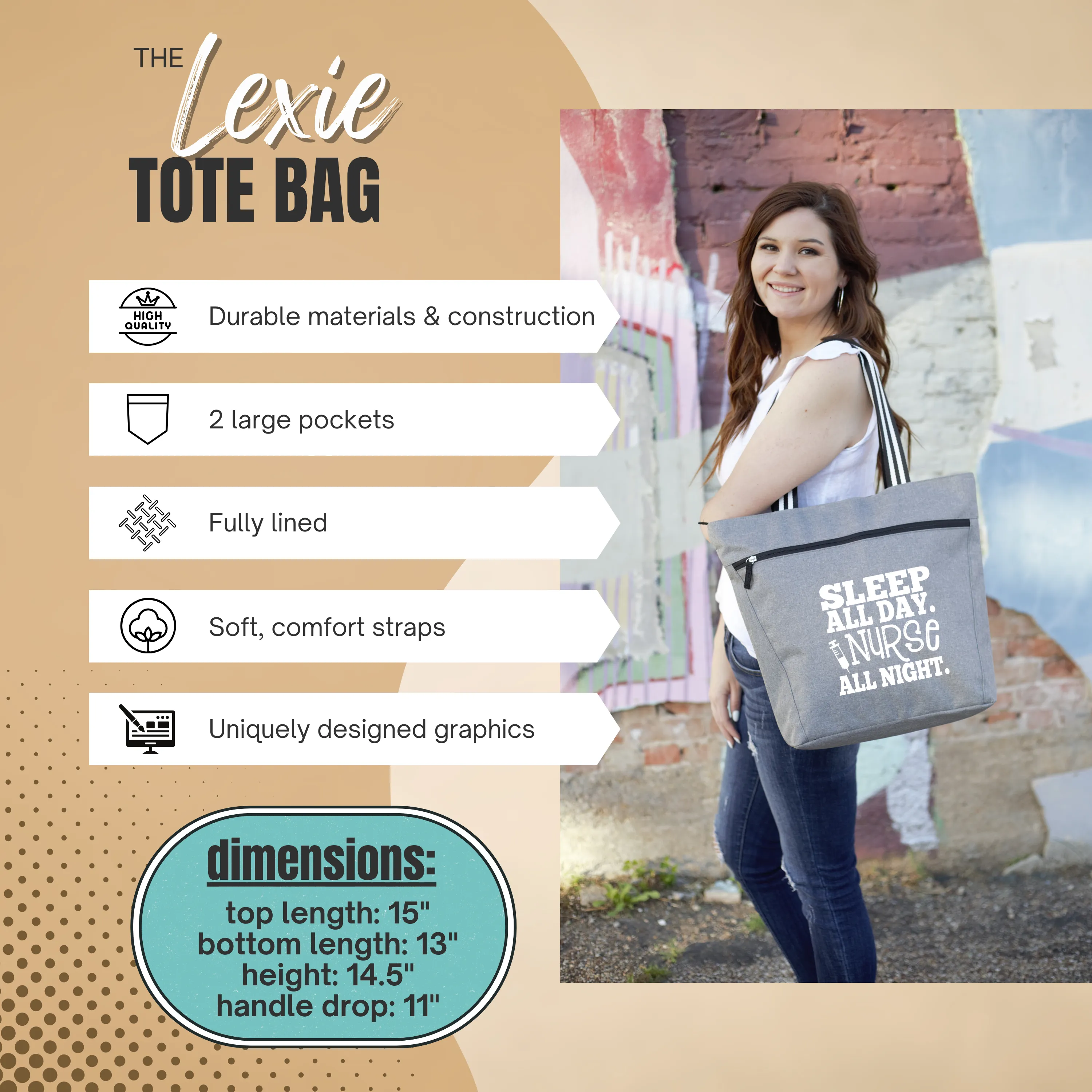 Brooke and Jess Designs - Night Nurse Sleep all Day Lexie Tote Bag, Nurse All Night 20 oz Skinny Tumbler, and Magnet Gift Bundle Set