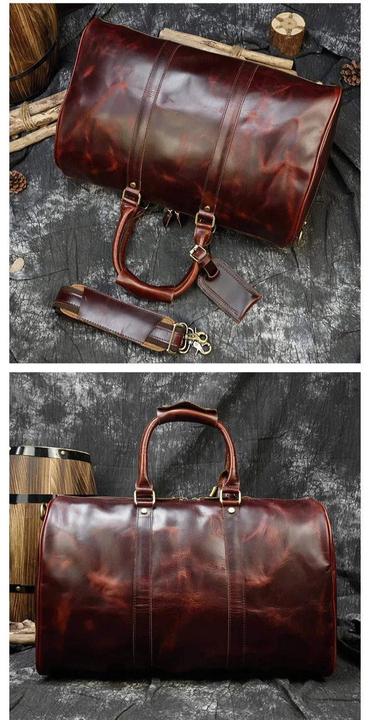Burgundy Simple Travel Weekender Leather Duffel Bag