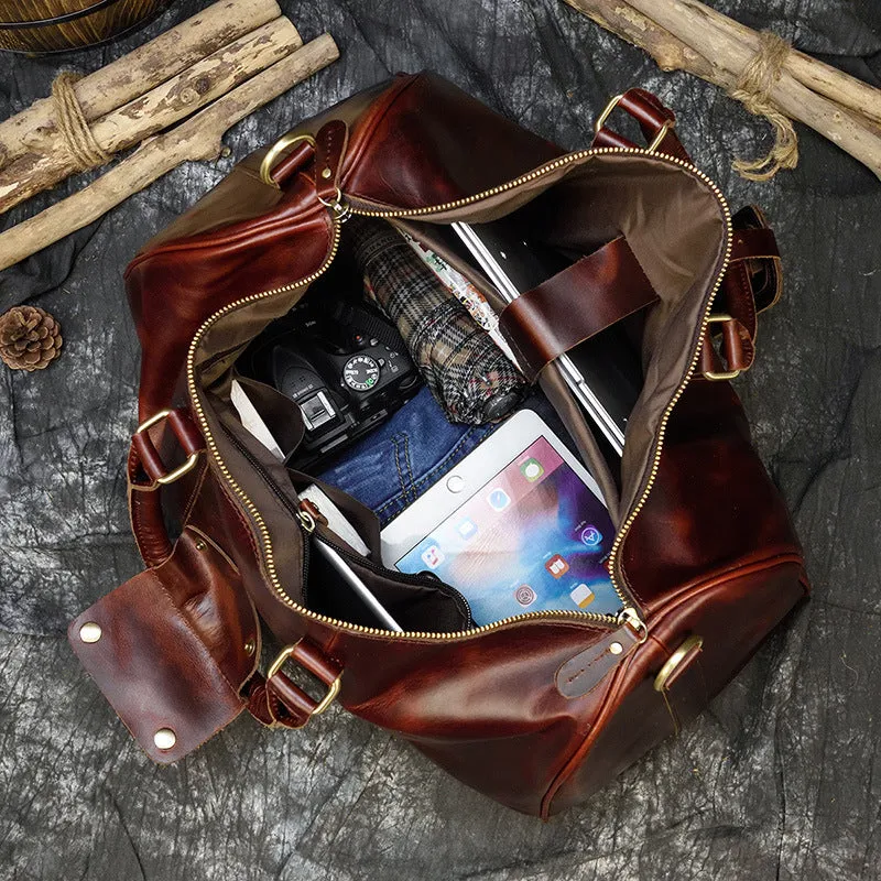 Burgundy Simple Travel Weekender Leather Duffel Bag