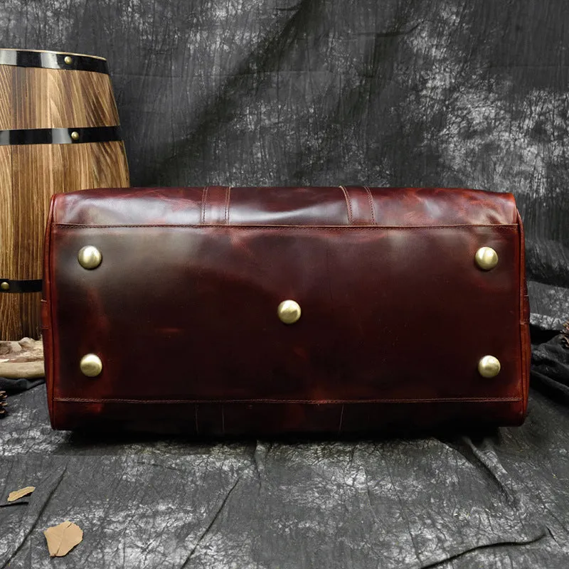 Burgundy Simple Travel Weekender Leather Duffel Bag