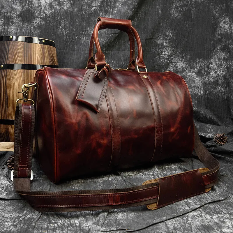 Burgundy Simple Travel Weekender Leather Duffel Bag