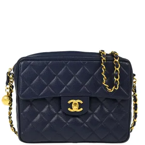 Chanel 1991-1994 Navy Caviar Camera Bag Small