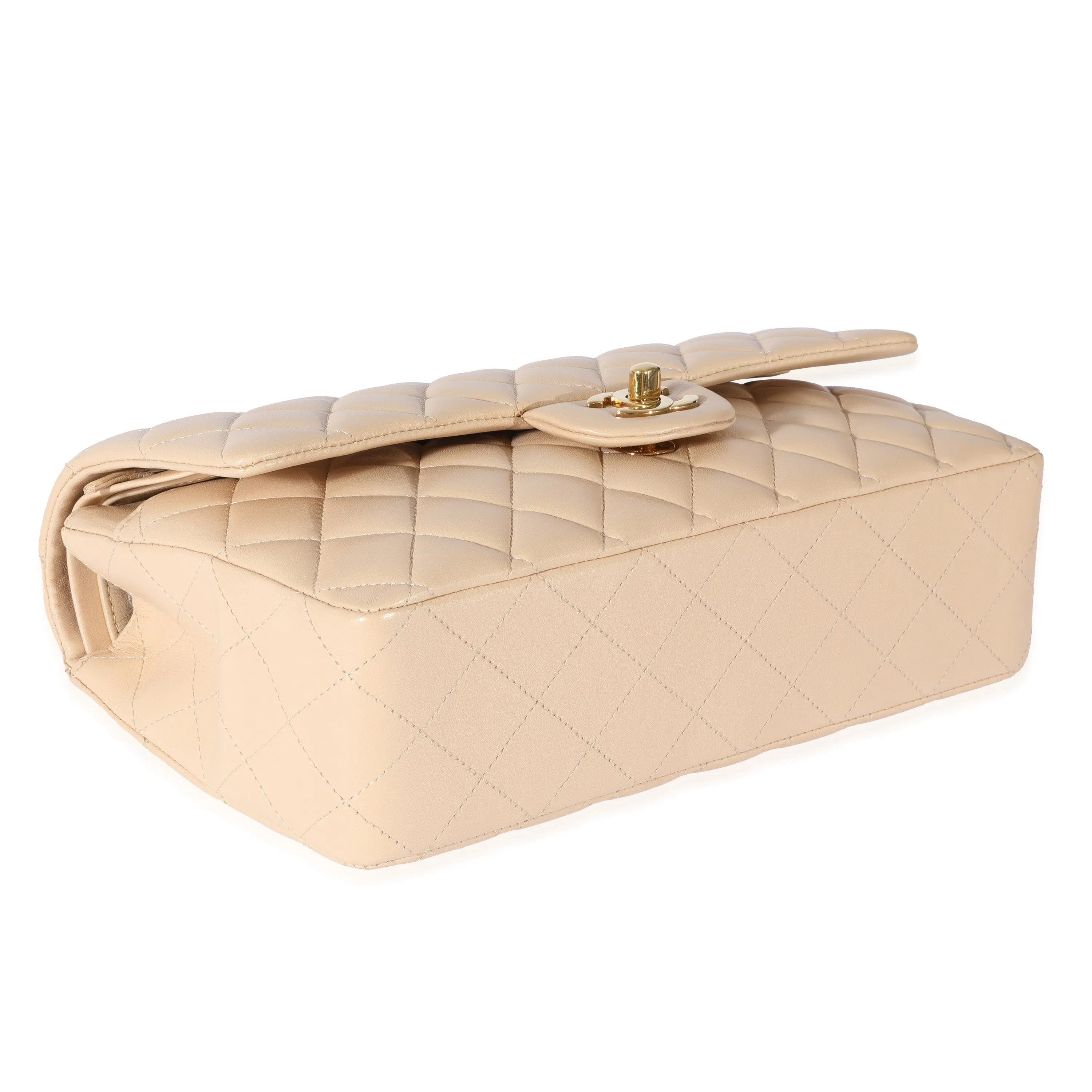CHANEL Beige Lambskin Medium Classic Double Flap