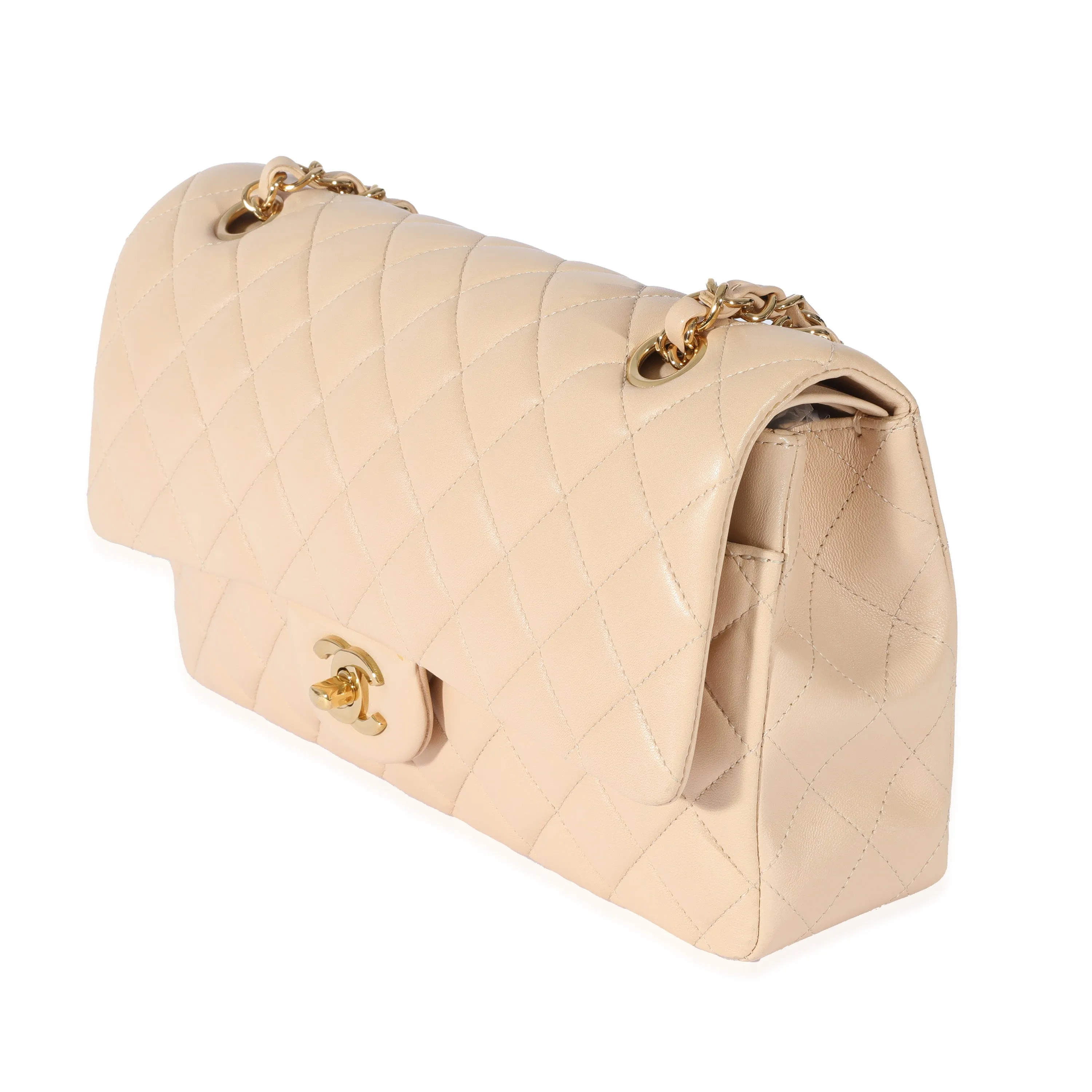 CHANEL Beige Lambskin Medium Classic Double Flap