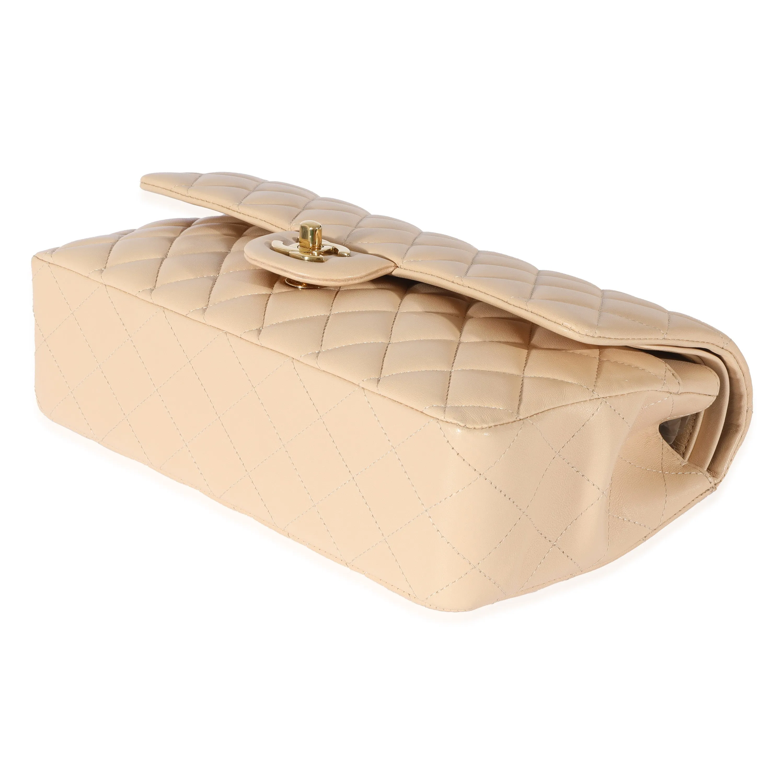 CHANEL Beige Lambskin Medium Classic Double Flap