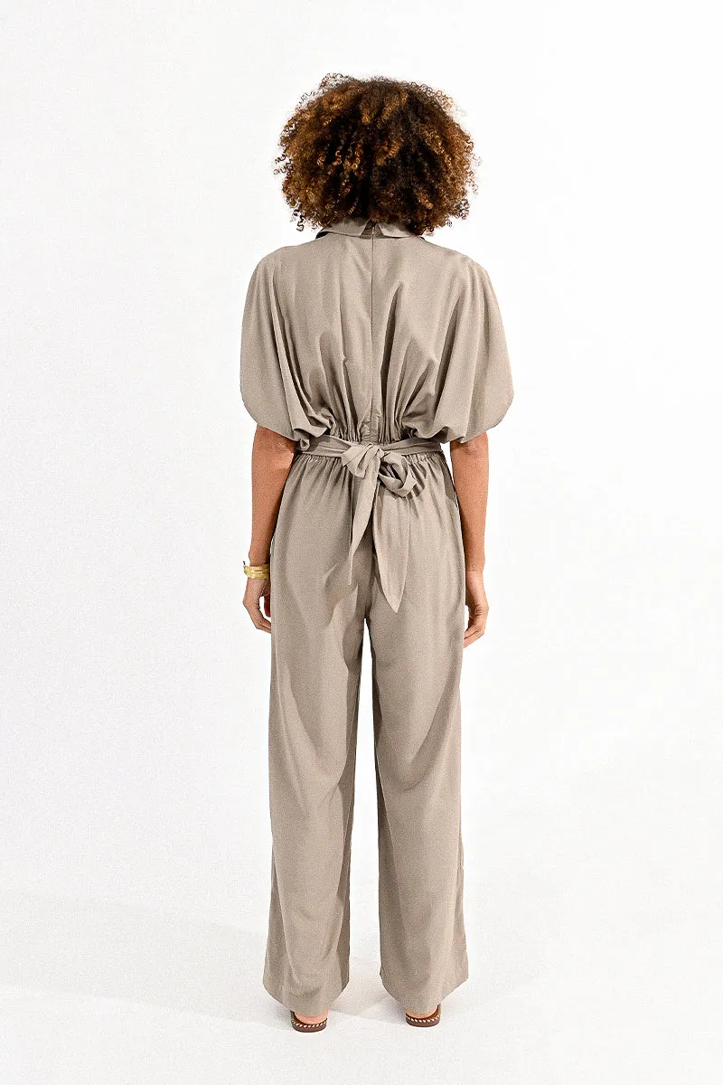 Chic Collar Khaki Jumpsuit