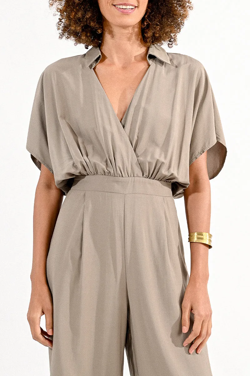 Chic Collar Khaki Jumpsuit