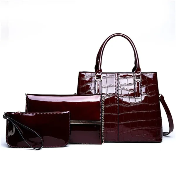 Christmas Gift Fashion 3 Sets Women Handbags 2020 High Quality Patent Leather Women Luxury Brands Tote Ladies Shoulder Messenger Bag Clutch