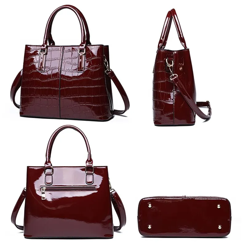 Christmas Gift Fashion 3 Sets Women Handbags 2020 High Quality Patent Leather Women Luxury Brands Tote Ladies Shoulder Messenger Bag Clutch