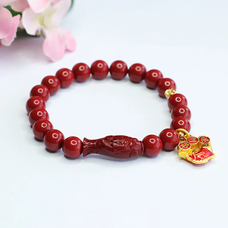 Cinnabar Stone Koi Bracelet