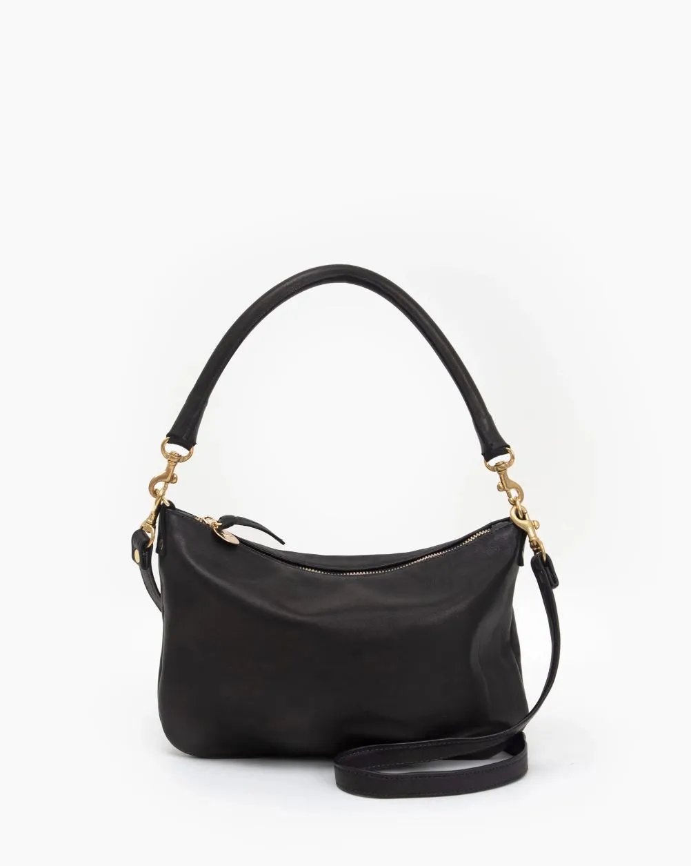 Clare V Petit Moyen Messenger in Black Italian Napa