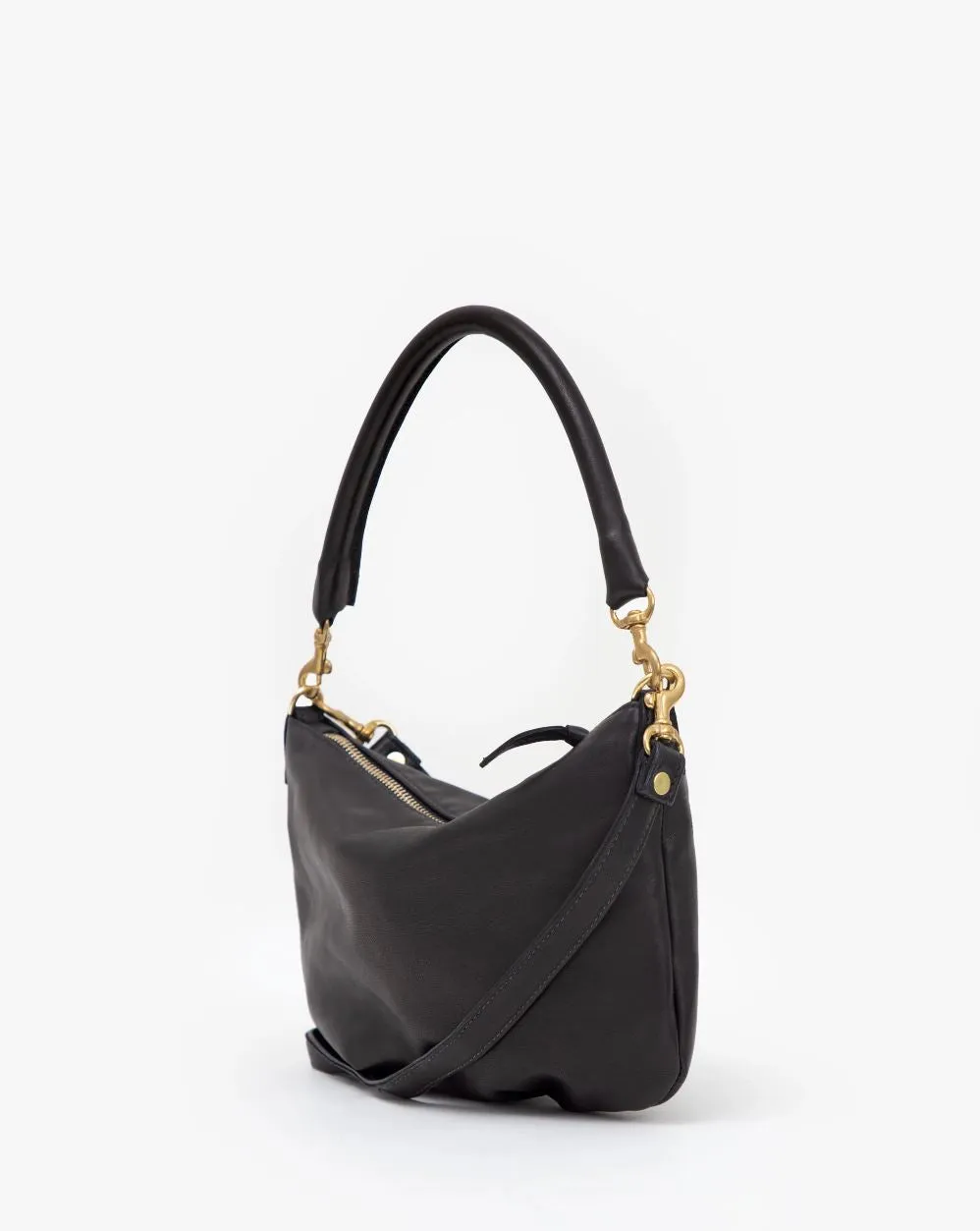 Clare V Petit Moyen Messenger in Black Italian Napa