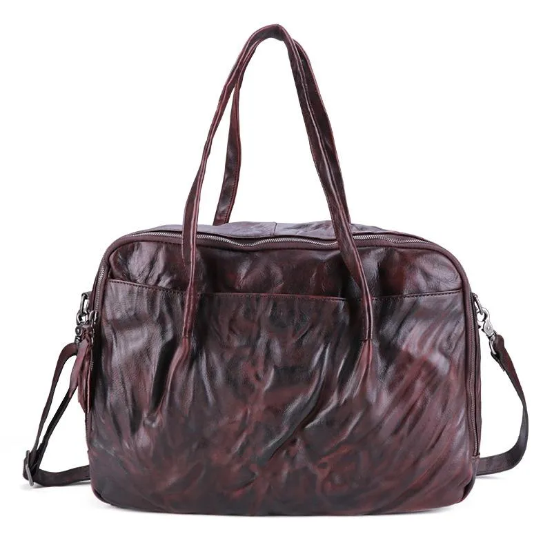 Coffee Leather Men's 14 inches inches Large Courier Bag Travel Bag Weekend Bag Messenger Bag Postman Bag For Men