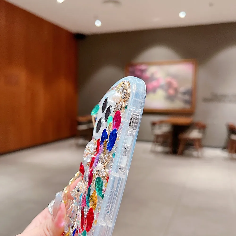 Colorful Diamond Phone Case With Metal Chain Strap - iPhone 15 Plus