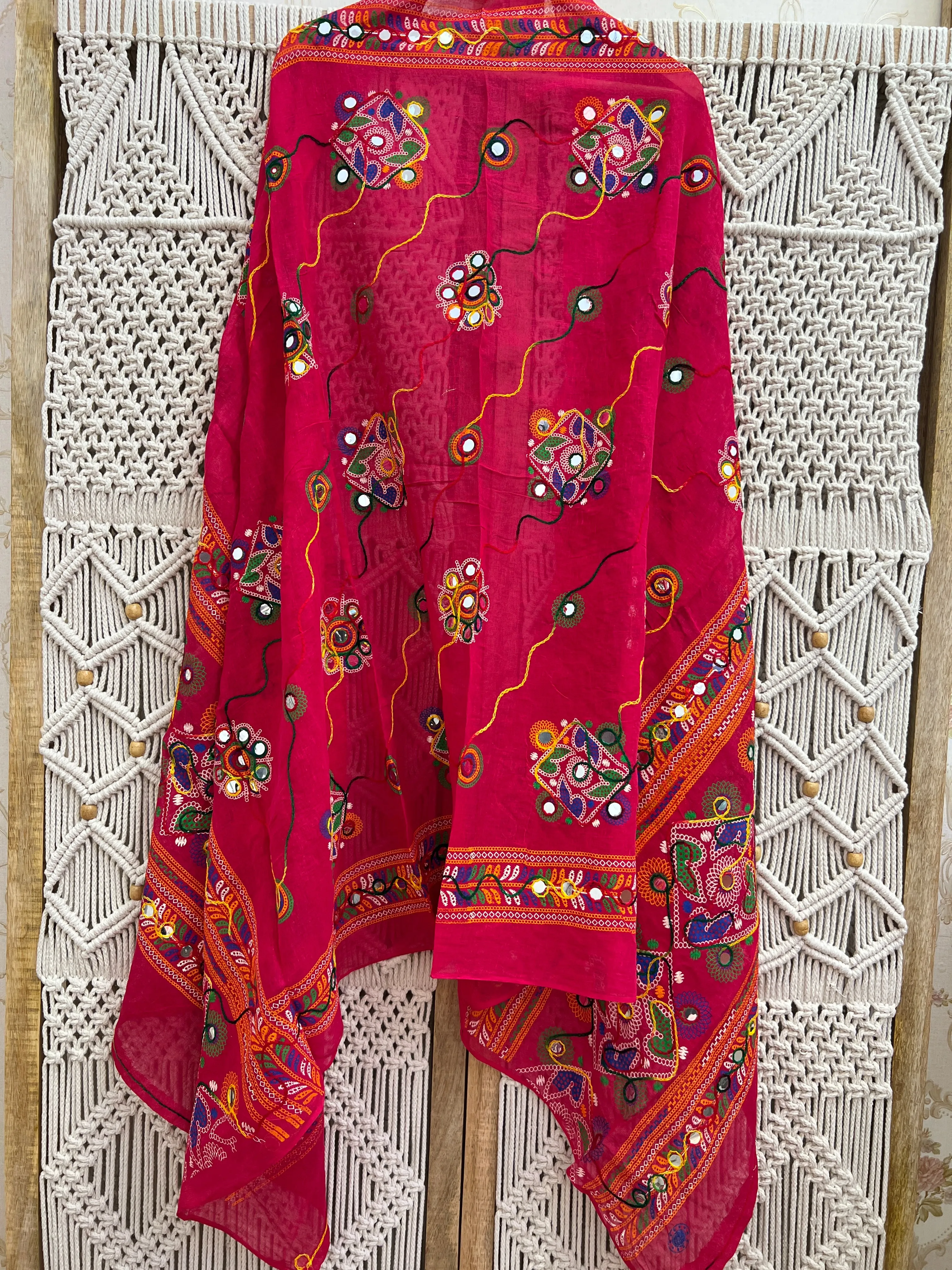 Cotton Multicolored Katch Work Dupatta