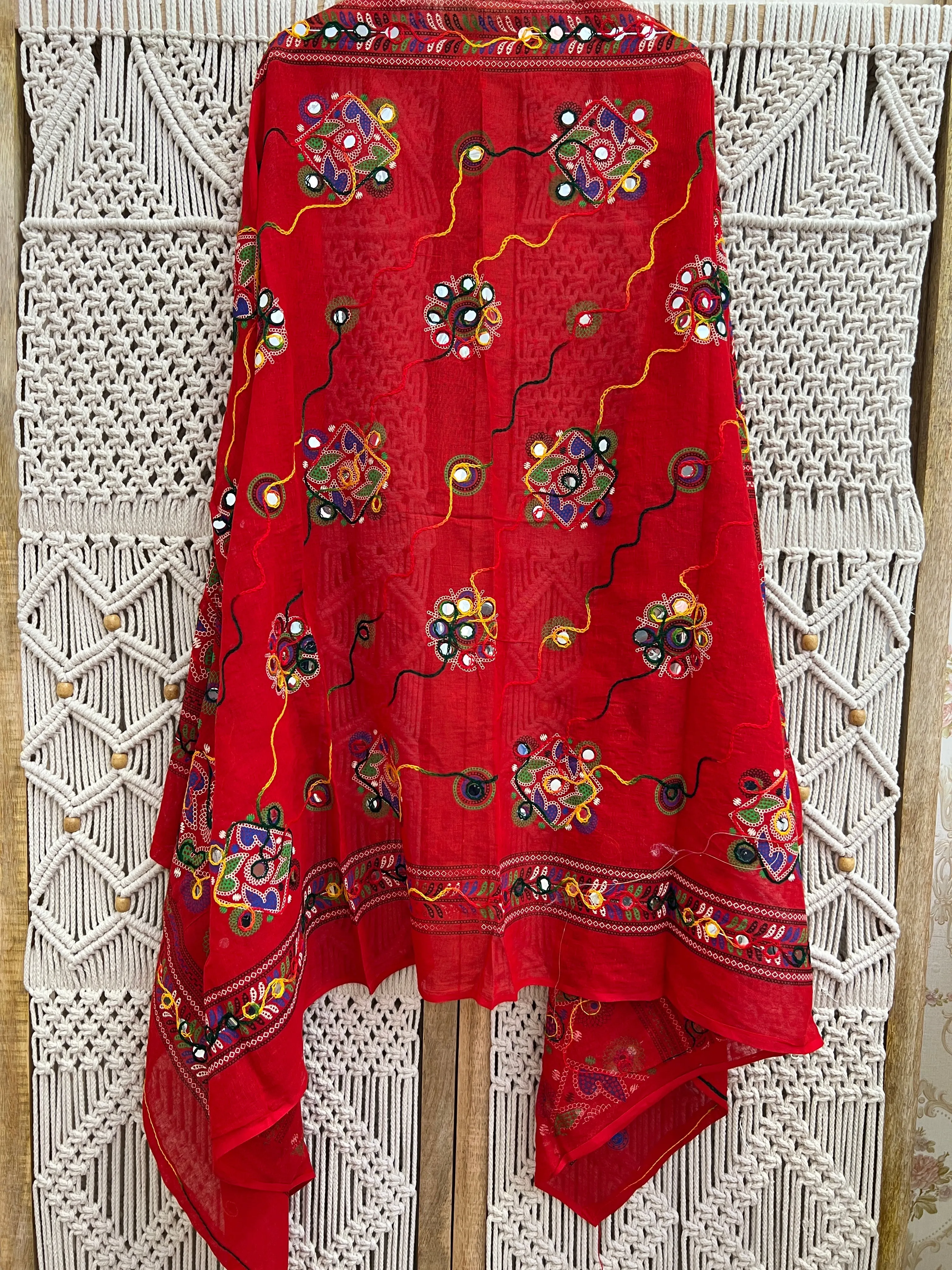 Cotton Multicolored Katch Work Dupatta