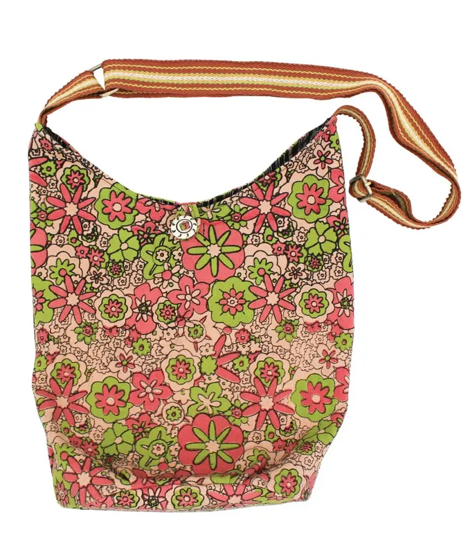 Cotton Old School Funky Print Cross-Body Hobo Bag