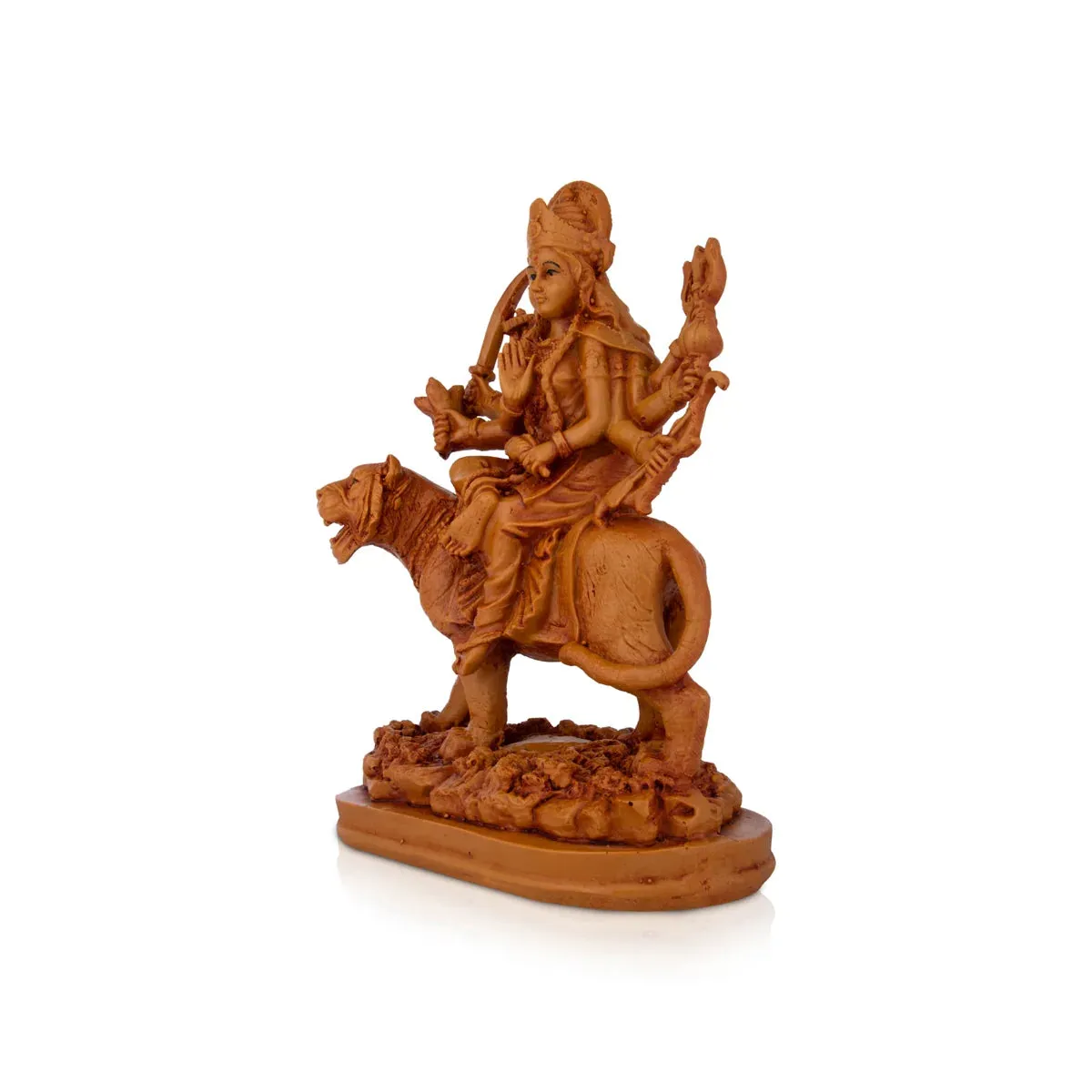 Durga Devi - 9.5 x 6.5 Inches | Durga Statue Sitting On Tiger/ Resin Statue/ Wooden Finish Durga Murti for Pooja