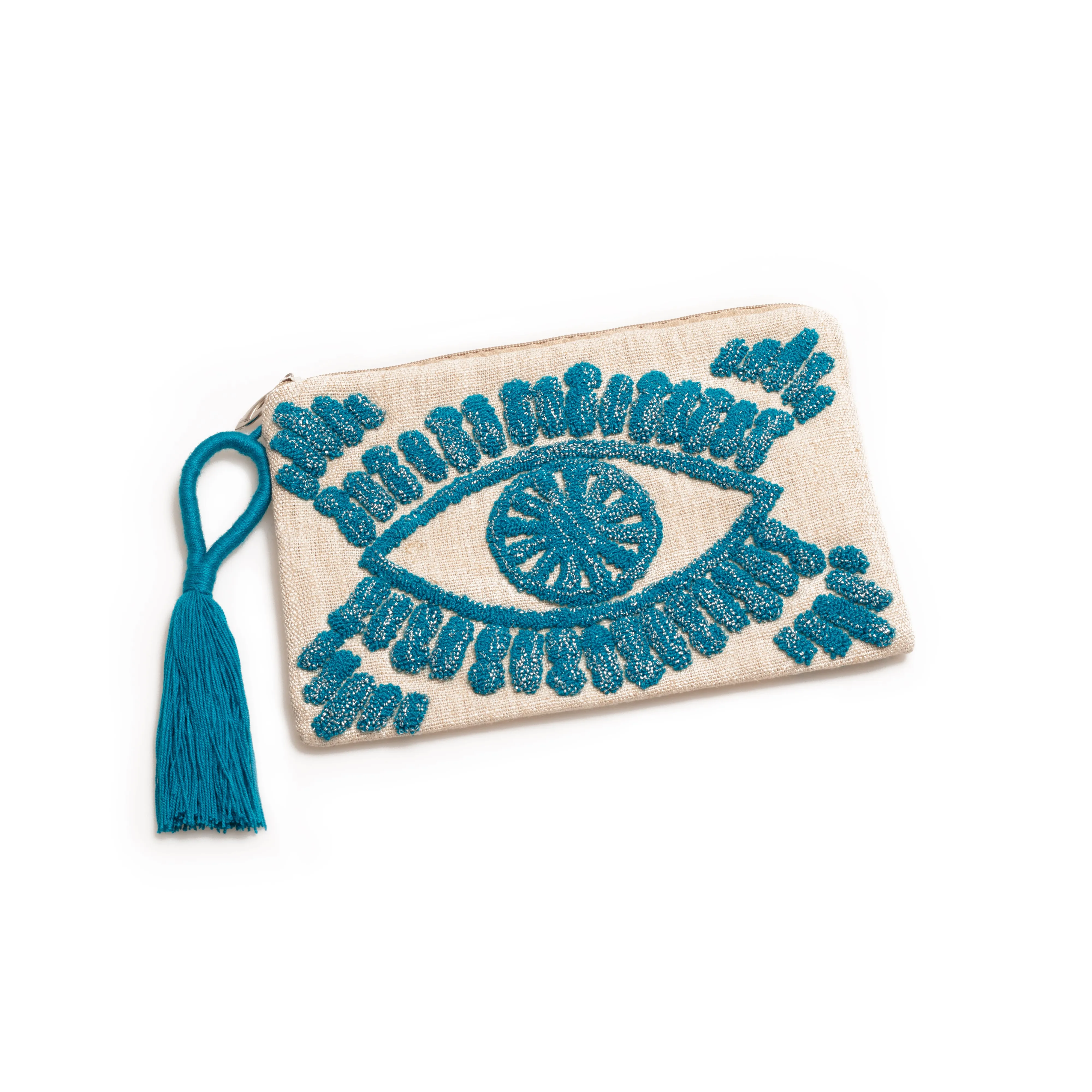 Evil eye linen clutch bag