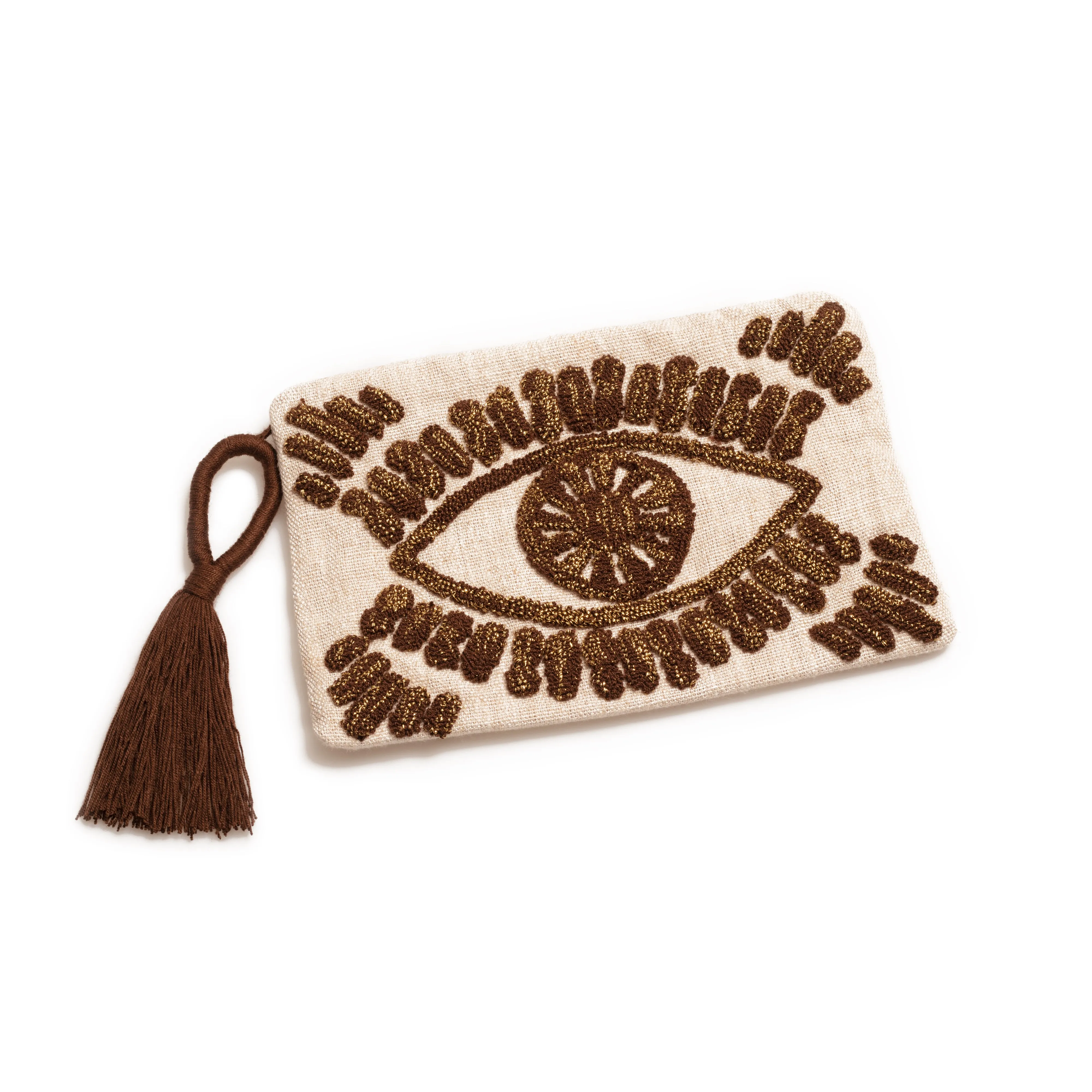 Evil eye linen clutch bag