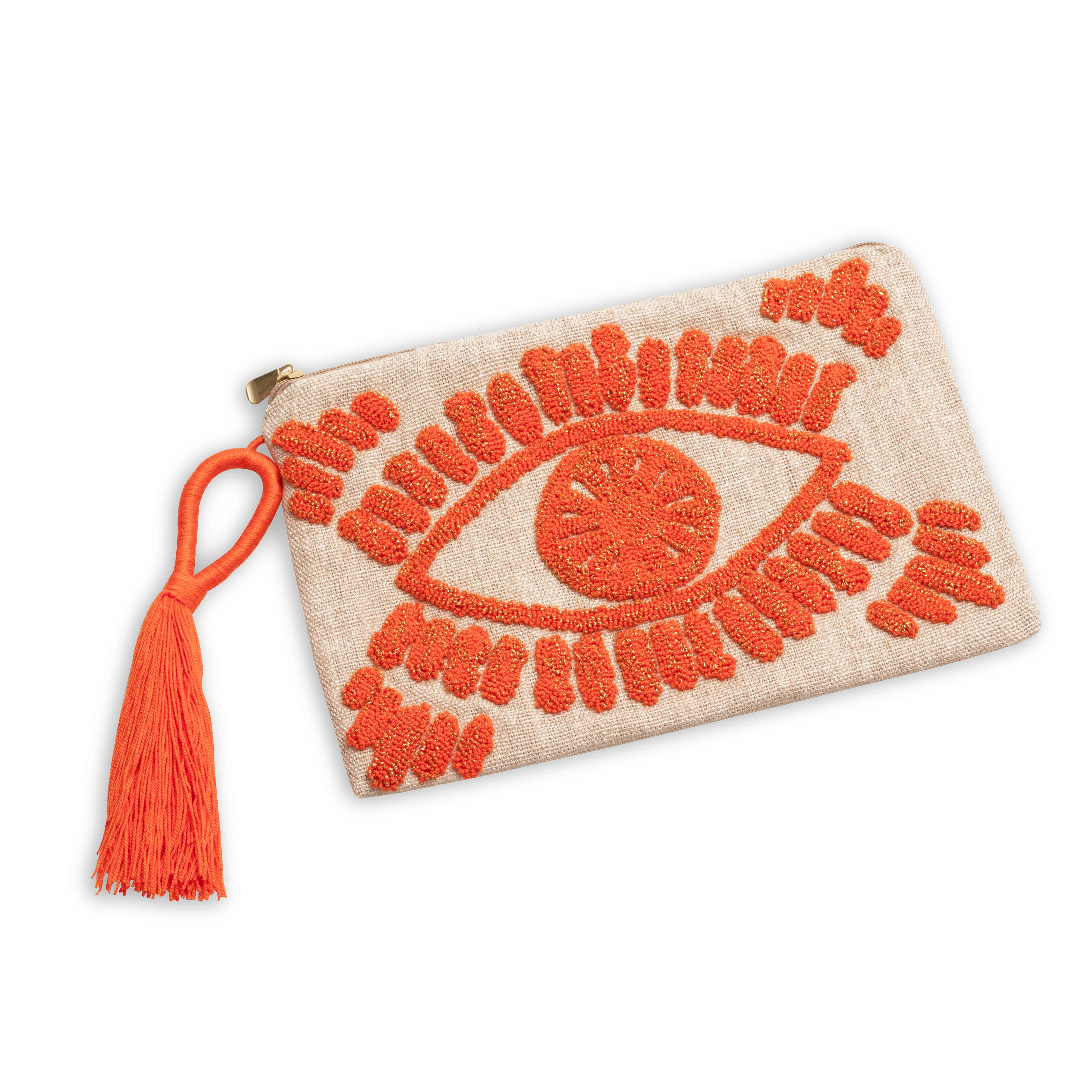 Evil eye linen clutch bag