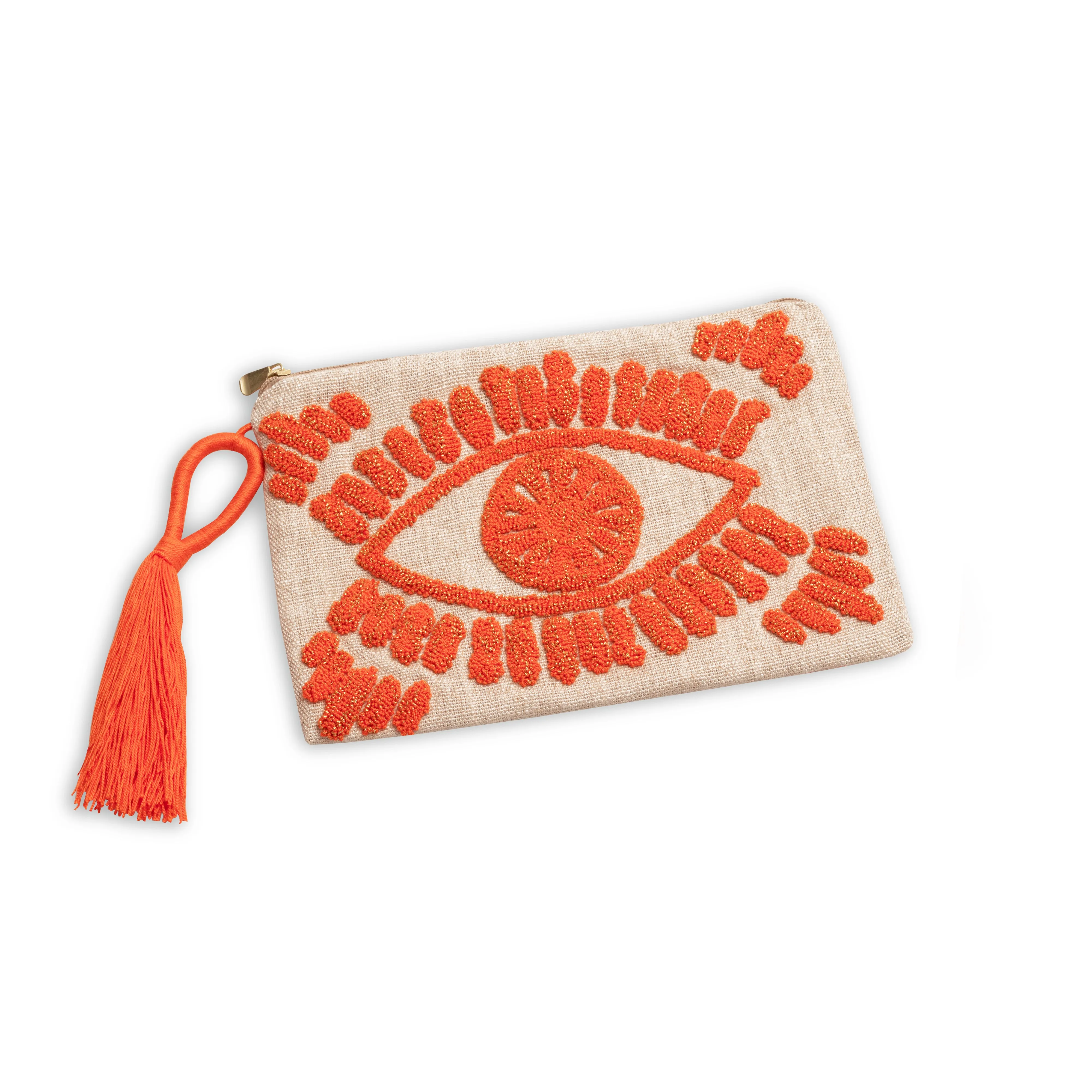 Evil eye linen clutch bag